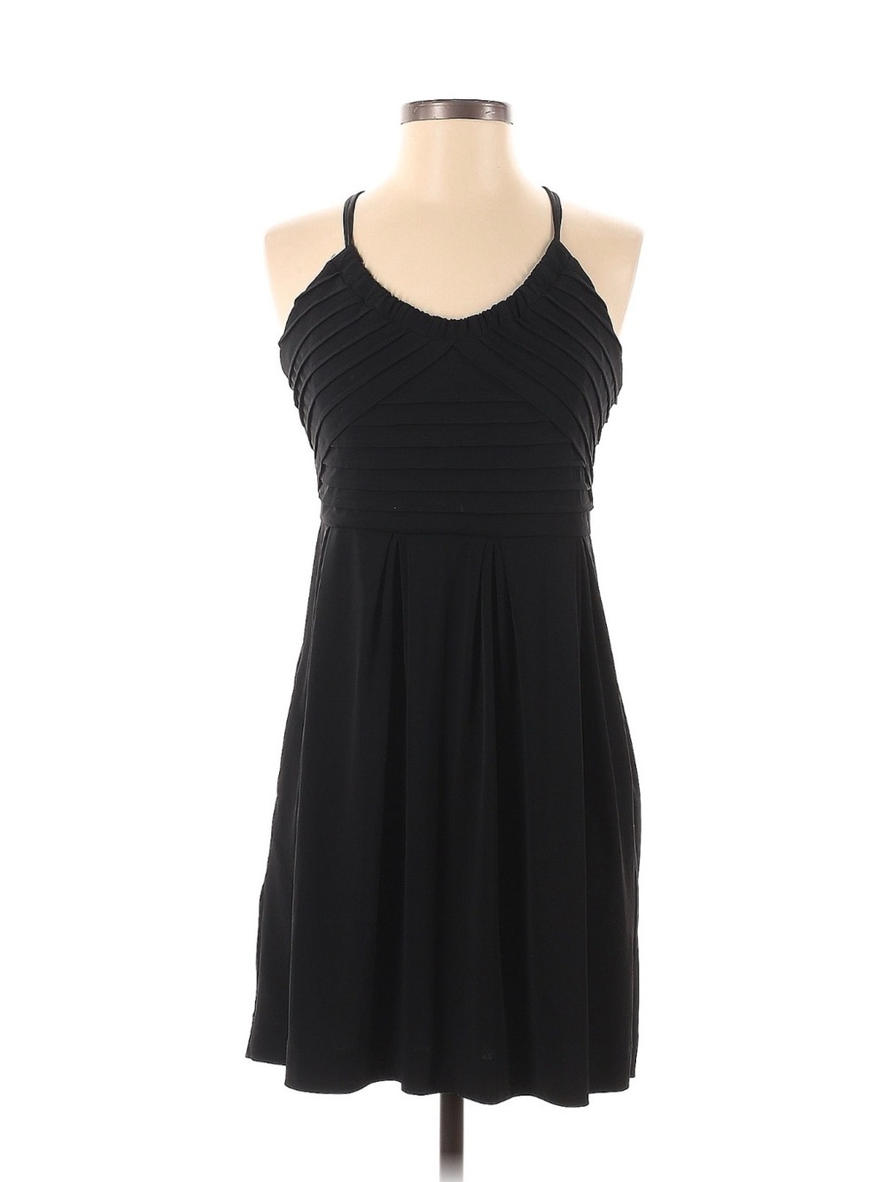 BCBGeneration Black Pleated Fit & Flare Dress Strappy Back Size Medium